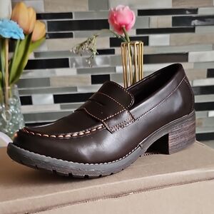 Eastland Brown Loafer with Block Heel